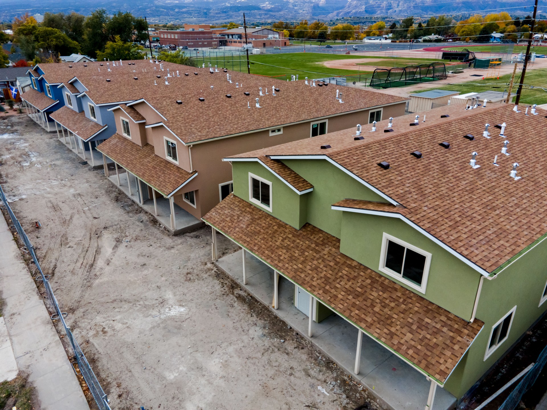 Aerial Drone View Of Condominiums, Townhomes With Attached Garages real estate, Affordable First Time Home Buyers, Rental Units